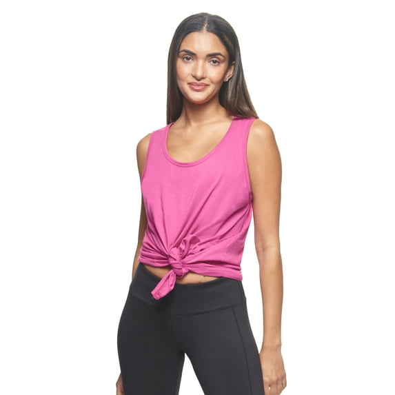Expert Brand USA-Made Women's MoCA Cotton Blend Front Tie Tank Top, Berry, 2XL
