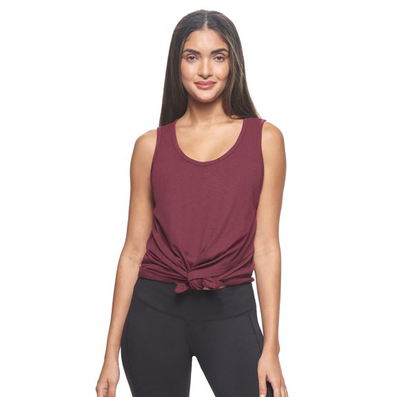 Expert Brand USA-Made Women's MoCA Cotton Blend Front Tie Tank Top, Maroon, Medium
