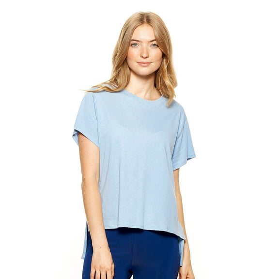 Expert Brand USA-Made Women's MoCA Cotton Blend Hi-Lo Boxy Shirt, Dusty Blue, Large