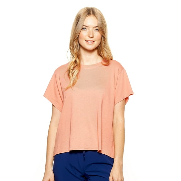 Expert Brand USA-Made Women's MoCA Cotton Blend Hi-Lo Boxy Shirt, Canyon Clay, Small