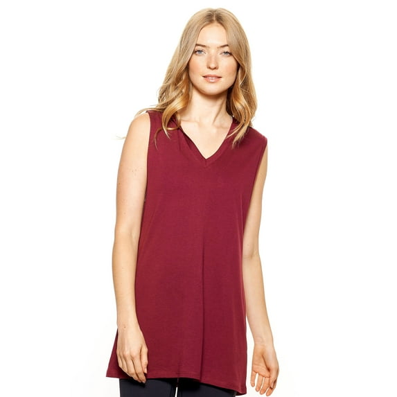 Expert Brand USA-Made Women's MoCA Cotton Blend Sleeveless Tunic Hoodie, Maroon, Medium