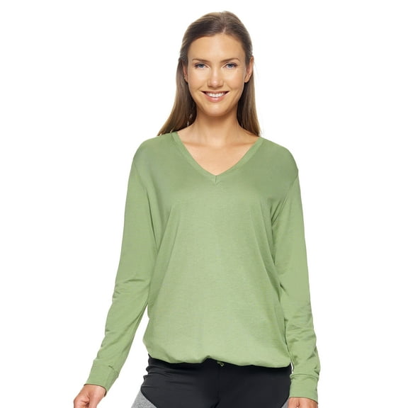 Expert Brand USA-Made Women's MoCA Cotton Blend V-Neck Cinch Hoodie, Meadow, Large