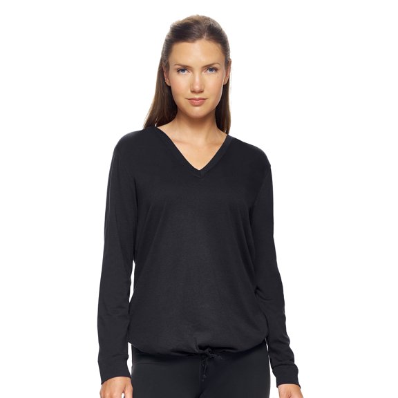 Expert Brand USA-Made Women's MoCA Cotton Blend V-Neck Cinch Hoodie, Black, Medium