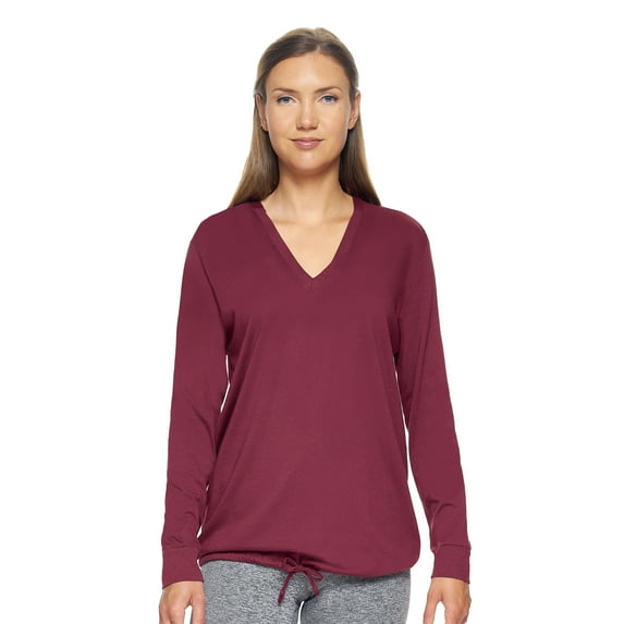 Expert Brand USA-Made Women's MoCA Cotton Blend V-Neck Cinch Hoodie, Maroon, Large