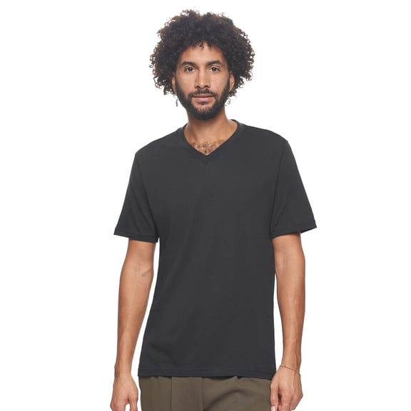 Expert Brand USA-Made Men's MoCA Cotton Blend V Neck T-Shirt, Black, XL