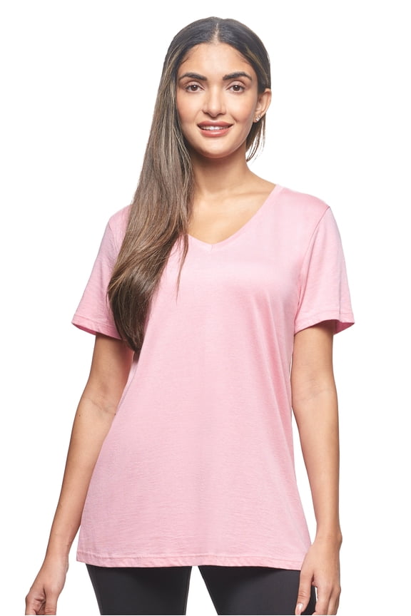 Women's USA-Made MoCA V-Neck Cotton Blend T-Shirt, Pale Pink, Medium