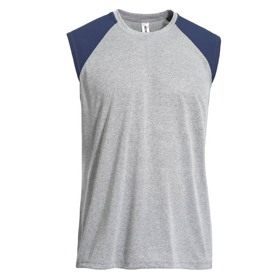 Expert Brand USA-Made Men's Natural-Feel Colorblock Training Tank, Gray Heather/Navy, Small
