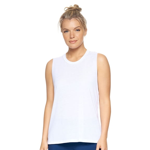 Expert Brand USA-Made Women's Siro Casual Raw Edge Muscle Tee, White, Medium