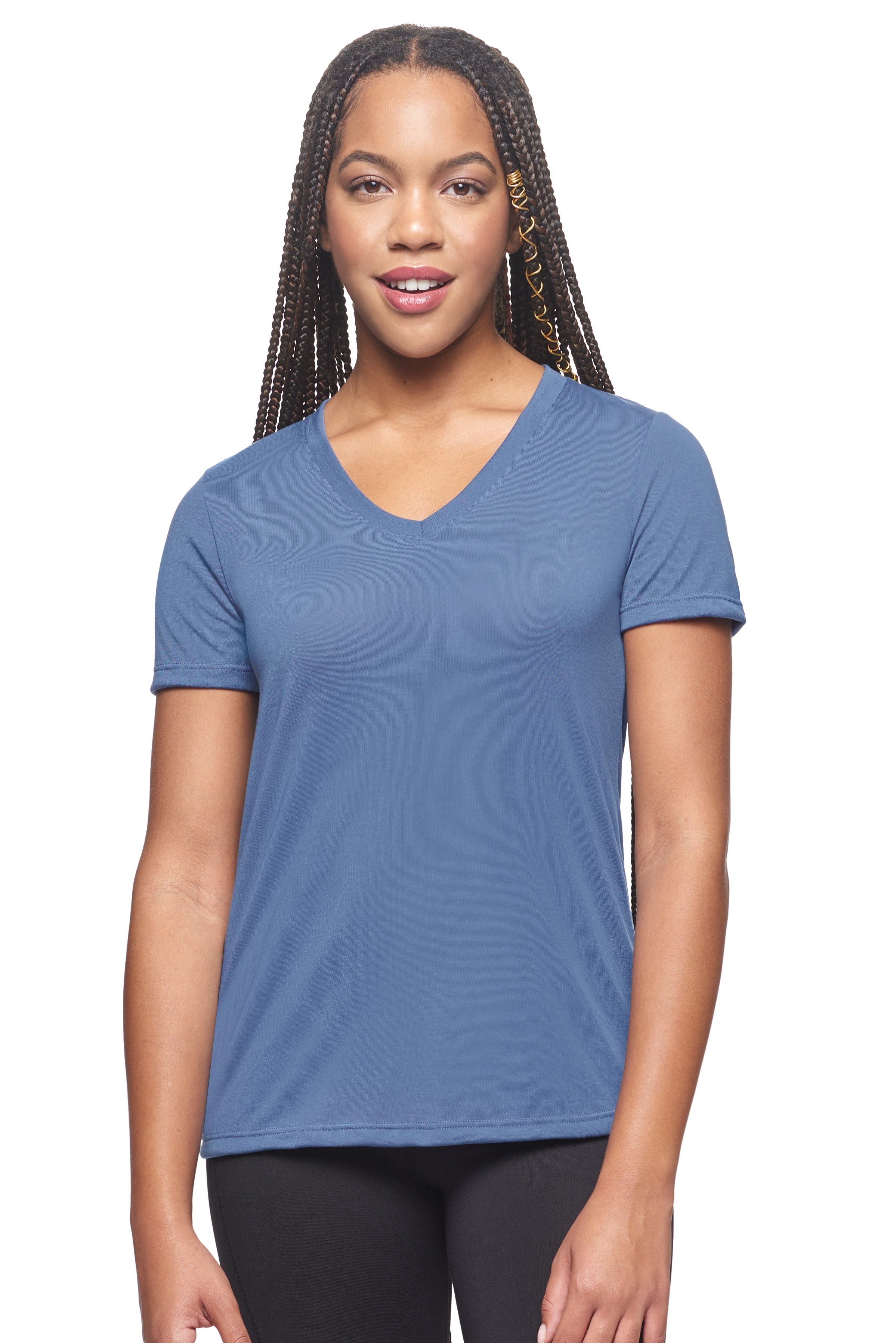 Expert Brand USA-Made Women's Siro Casual V-Neck T-Shirt, Stone Blue ...