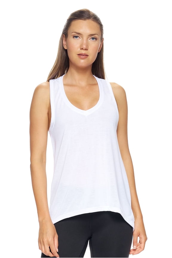 USA-Made Women's Siro Casual V-Neck Tunic Tank Top, White, Medium