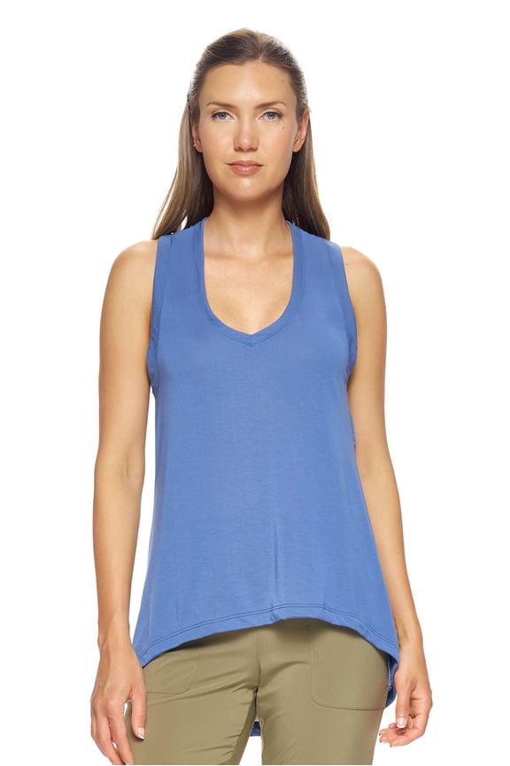 USA-Made Women's Siro Casual V-Neck Tunic Tank Top, Stone Blue, Medium