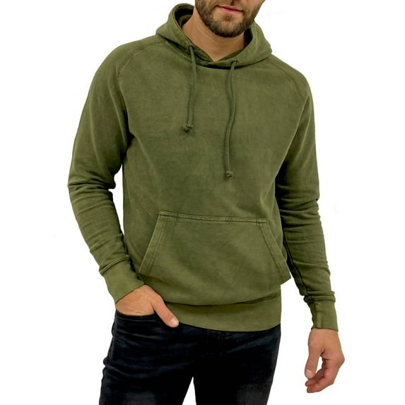 Expert Brand USA-Made Men's Vintage Style Cotton Hoodie Pullover, Vintage Olive, XL