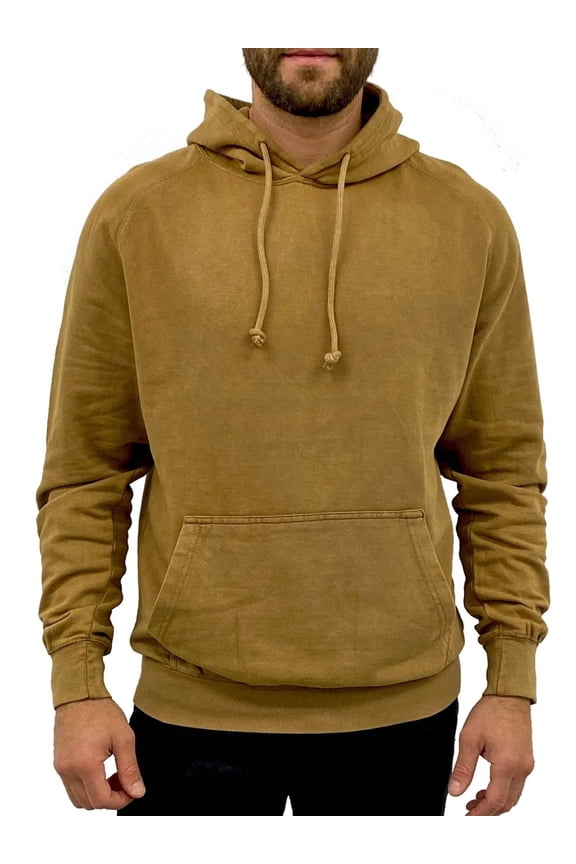 USA-Made Men's Vintage Style Cotton Hoodie Pullover, Vintage Camel, Large