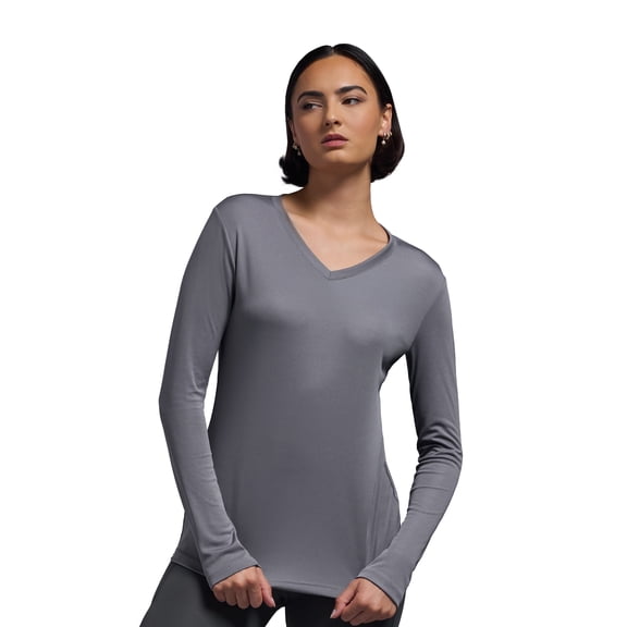 Expert Brand USA-Made Women's DriMax™ V Neck Athletic Long Sleeve, Steel, L