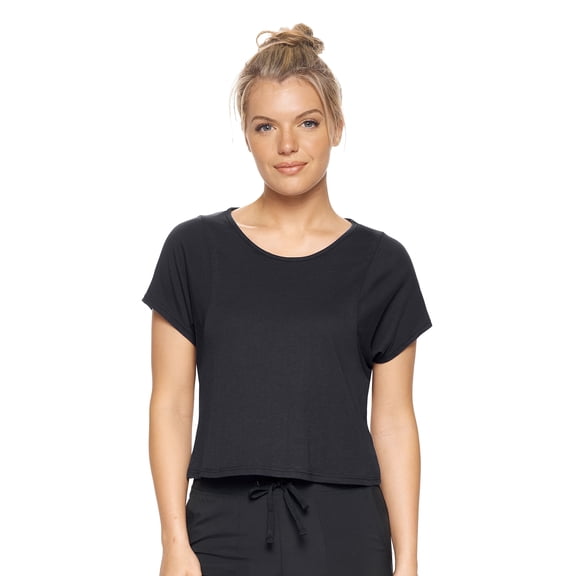 Expert Brand USA-Made Women's MoCA Cotton Blend Cropped T-Shirt, Black, XS