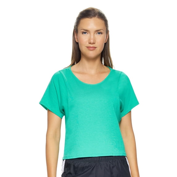 Expert Brand USA-Made Women's MoCA Cotton Blend Cropped T-Shirt, Bright Teal, Large