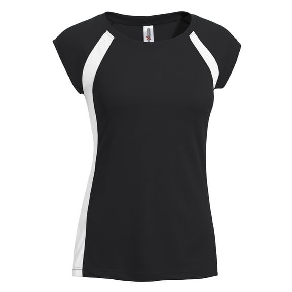 Expert Brand USA-Made Women's Oxymesh™ Athletic Cap Sleeve T-Shirt, Black/White, 2XL