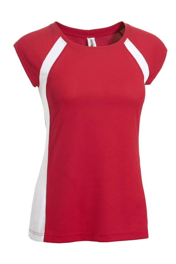 USA-Made Women's Oxymesh™ Athletic Cap Sleeve T-Shirt, Red/White, Medium