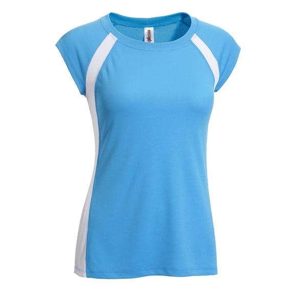 Expert Brand USA-Made Women's Oxymesh™ Athletic Cap Sleeve T-Shirt, Turquoise/White, XL