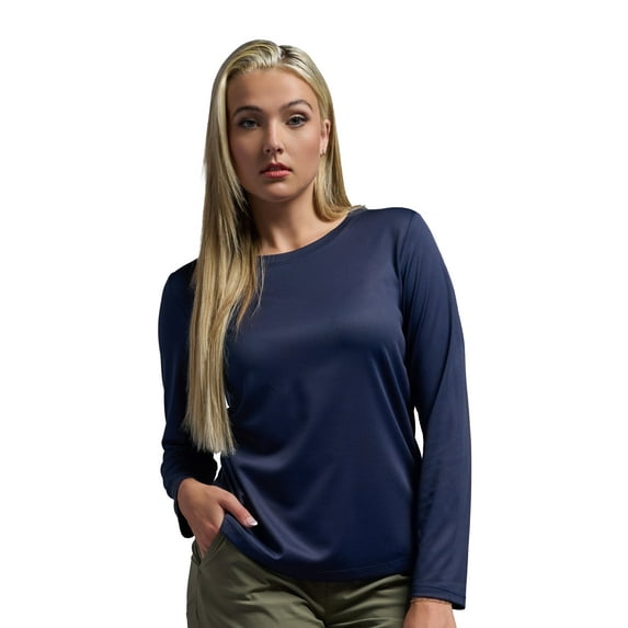 Expert Brand USA-Made Women's Oxymesh™ Athletic Long Sleeve Shirt, Navy, Large