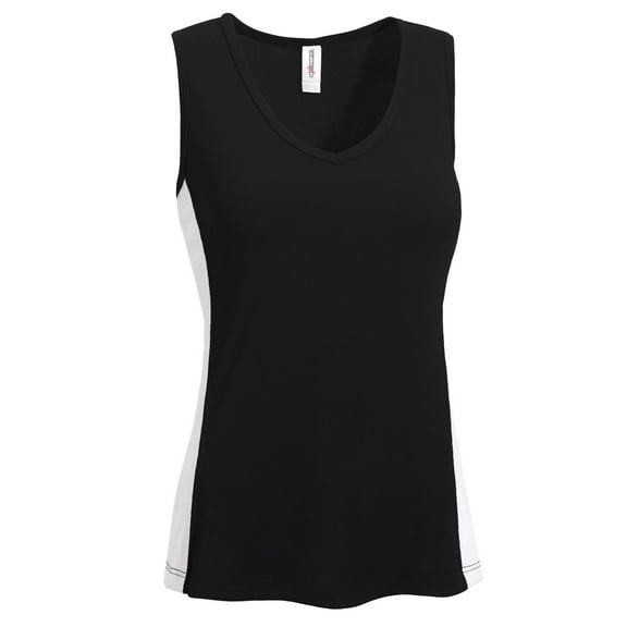 Expert Brand USA-Made Women's Oxymesh™ Athletic V Neck Sleeveless T-Shirt, Black/White, Medium