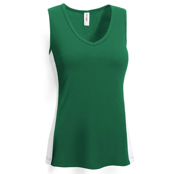 Expert Brand USA-Made Women's Oxymesh™ Athletic V Neck Sleeveless T-Shirt, Forest Green/White, Medium