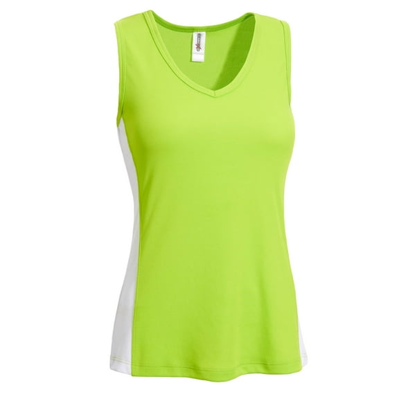 Expert Brand USA-Made Women's Oxymesh™ Athletic V Neck Sleeveless T-Shirt, Lime/White, Large