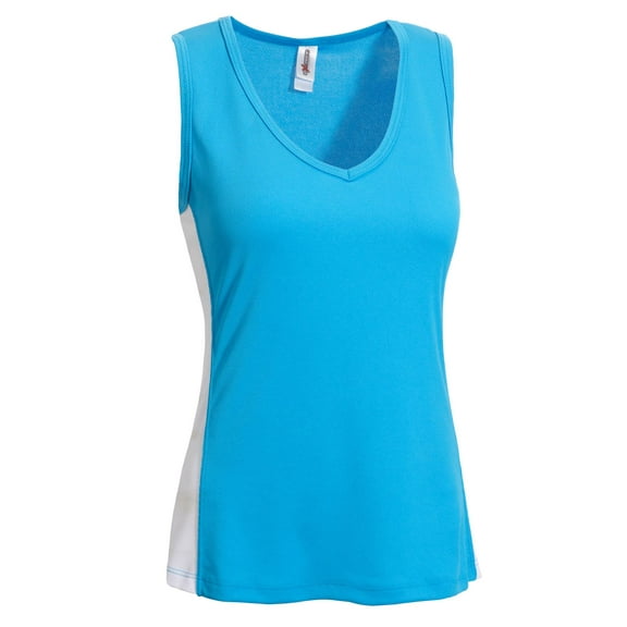 Expert Brand USA-Made Women's Oxymesh™ Athletic V Neck Sleeveless T-Shirt, Turquoise/White, 2XL
