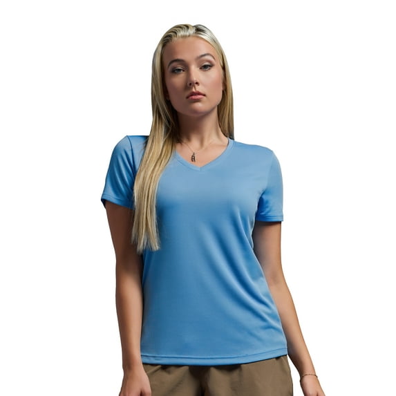 Expert Brand USA-Made Women's Oxymesh™ Athletic V Neck T-Shirt, Carolina Blue, M
