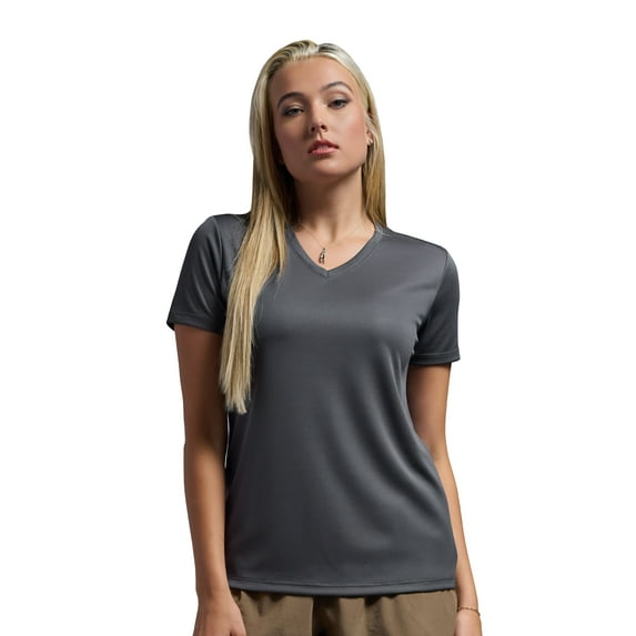 Expert Brand USA-Made Women's Oxymesh™ Athletic V Neck T-Shirt, Graphite, Large
