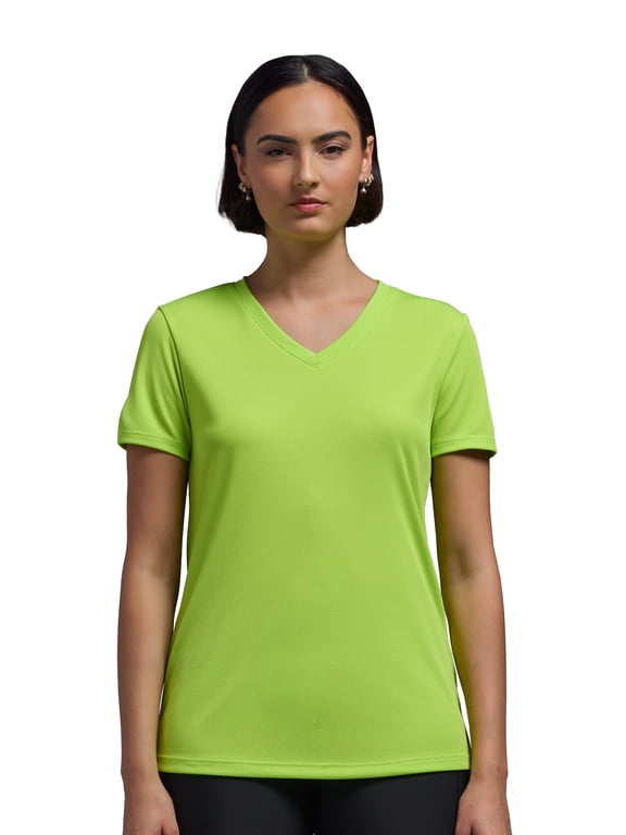 USA-Made Women's Oxymesh™ Athletic V Neck T-Shirt, Key Lime Green, XXL