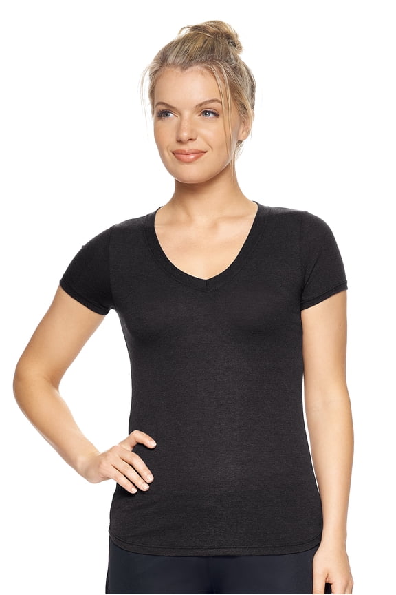USA-Made Women's TriTec Active Deep V-Neck T-Shirt, Black, Small