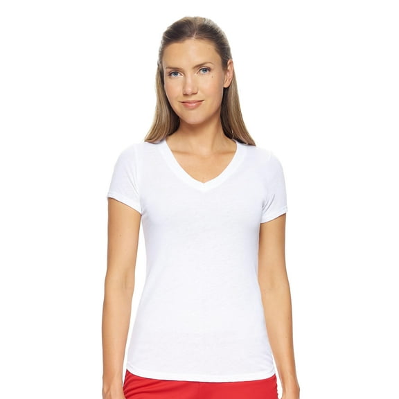 Expert Brand USA-Made Women's TriTec Active Deep V-Neck T-Shirt, White, XL
