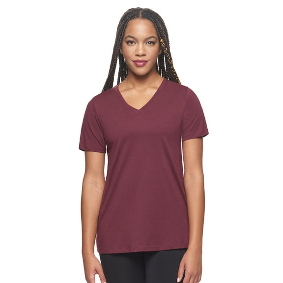 Expert Brand Women's USA-Made MoCA V-Neck Cotton Blend T-Shirt, Maroon, Medium