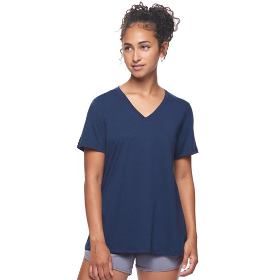 Expert Brand Women's USA-Made MoCA V-Neck Cotton Blend T-Shirt, Navy, Small