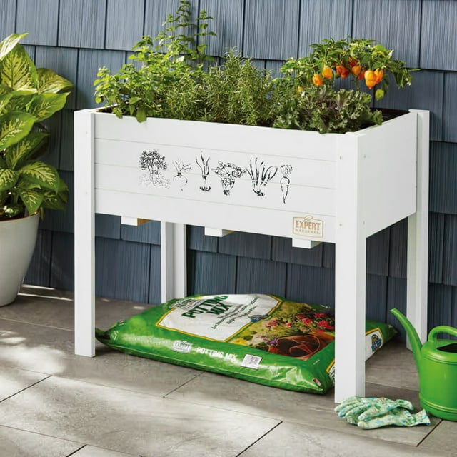 Expert Gardener 2.5' x 1.5' x 2' White Wood Vegetables Raised Garden Kit