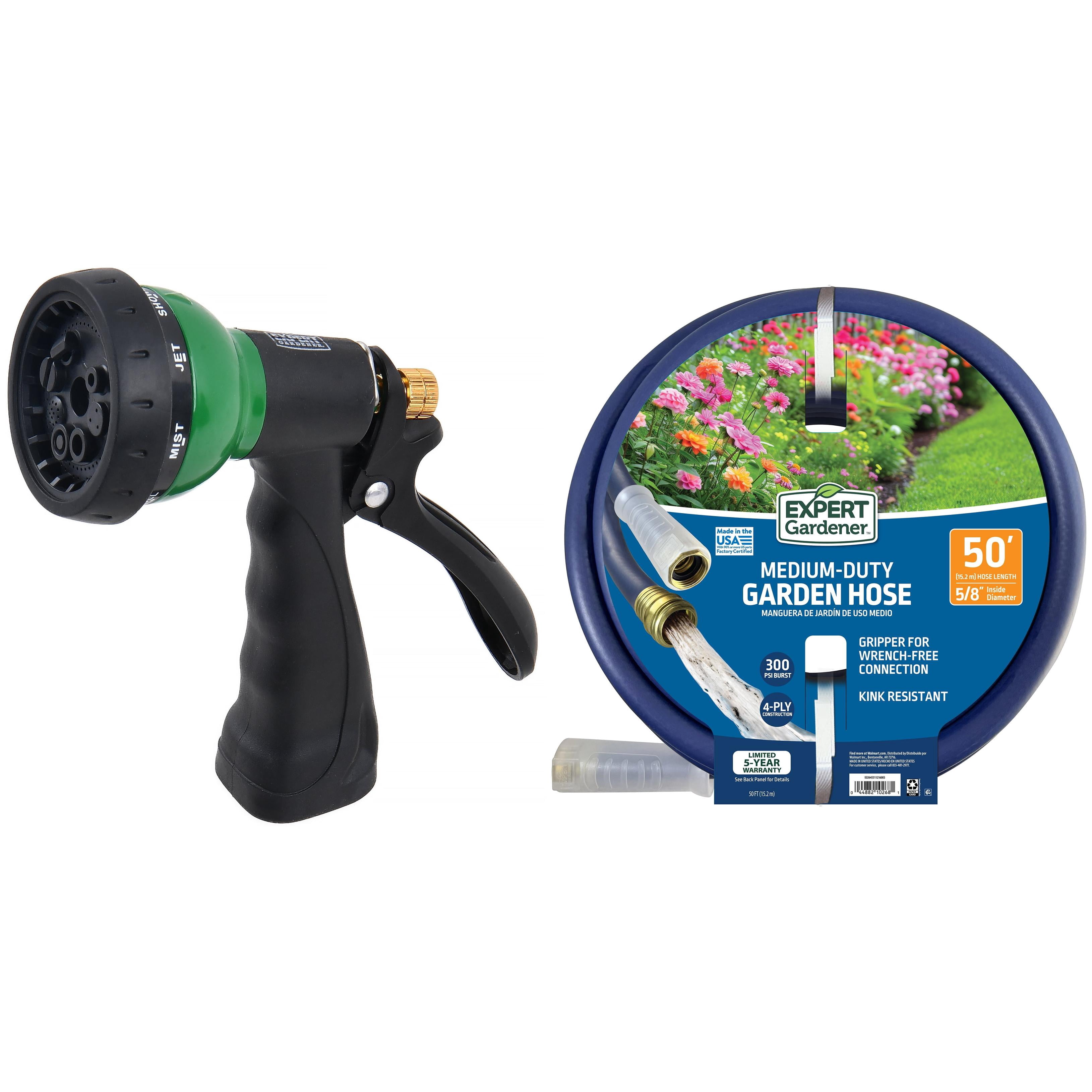 Expert Gardener 50 ft Garden Hose and 8-Pattern Watering Nozzle Bundle