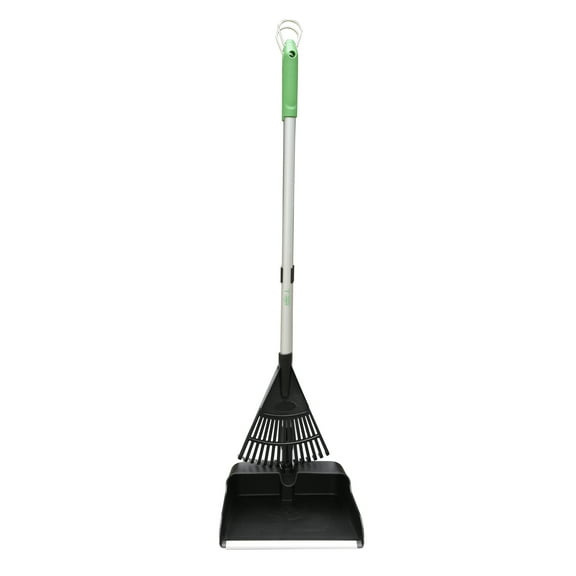 Expert Gardener 2-Piece Fiberglass Handle 15-tine poly Rake and Folding Poly Pan Set, Gray