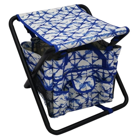 Expert Gardener Folding Gardening Stool with Detachable Tote, Blue Cove
