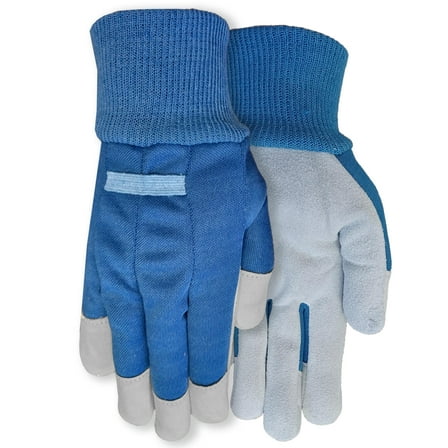 Expert Gardener Ladies Leather Glove with Navy Canvas Back and Knit Wrist, Small