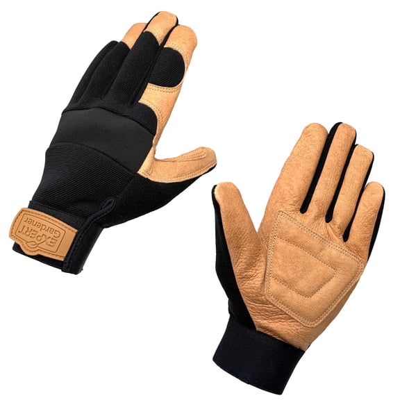 Expert Gardener Mens Pigskin Leather Hybrid Gardening Gloves, Size M
