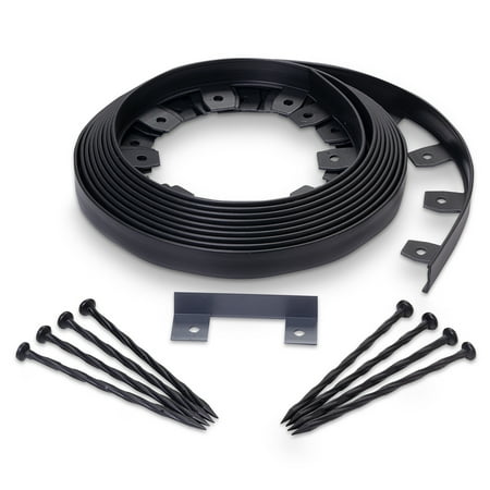 Expert Gardener No-Dig Plastic Edging 30 ft., with Spikes, Black