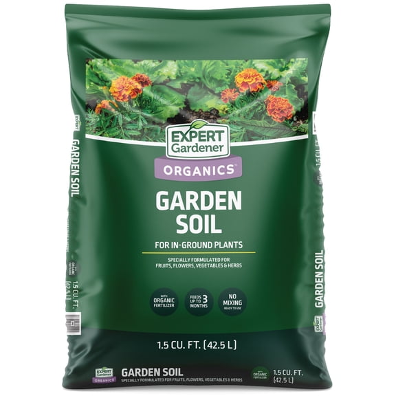 Expert Gardener Organic Garden Soil with Earthworm Castings, Peat-Free, Feeds up to 3 Months, 1.5 cu ft