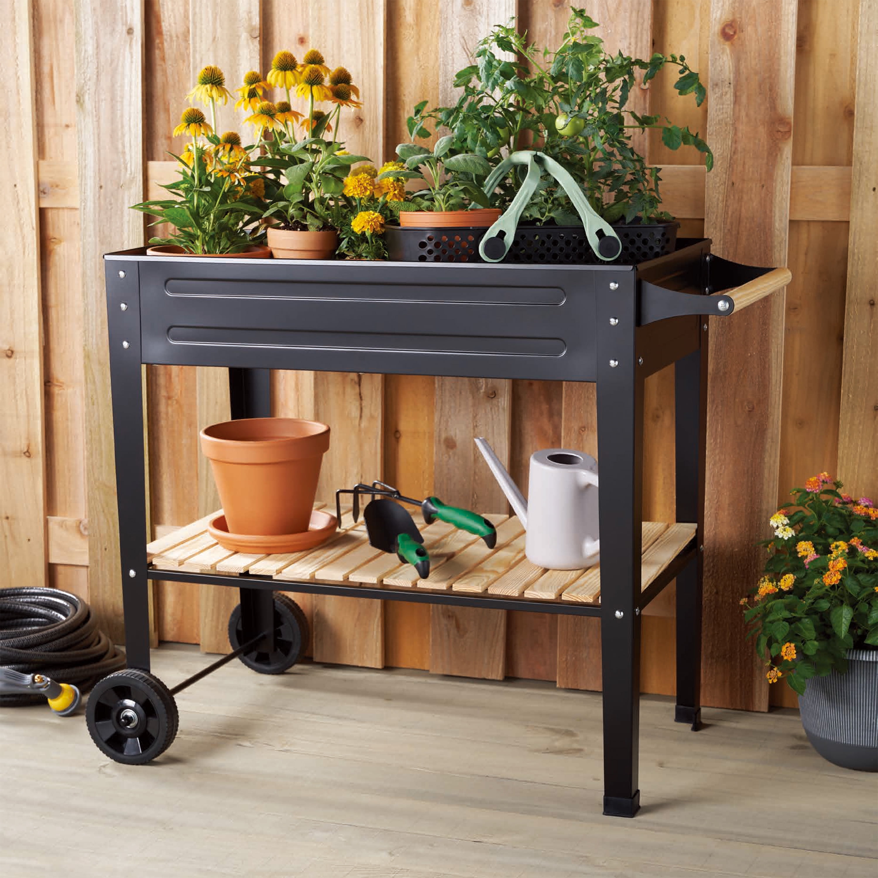 Free Shipping! Expert Gardener Metal Wooden Raised Garden Bed Cart