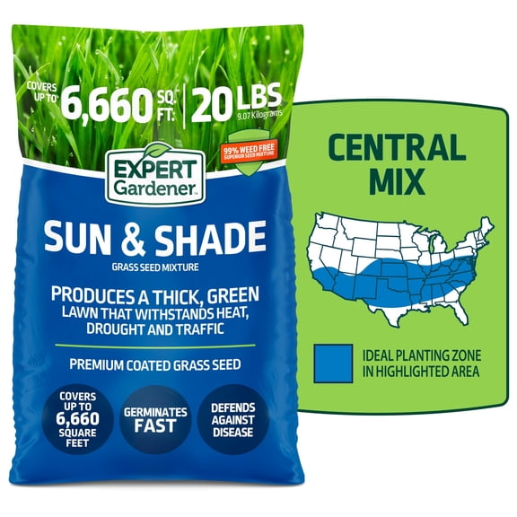Expert Gardener Sun & Shade Southern Grass Seed Mix, for Sun to Partial Shade, 20 lb.