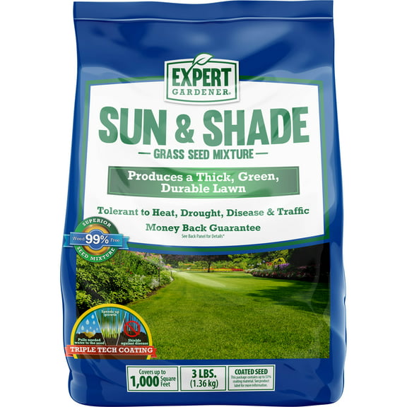 Expert Gardener Sun & Shade Southern Grass Seed Mix, for Sun to Partial Shade, 3 lb.