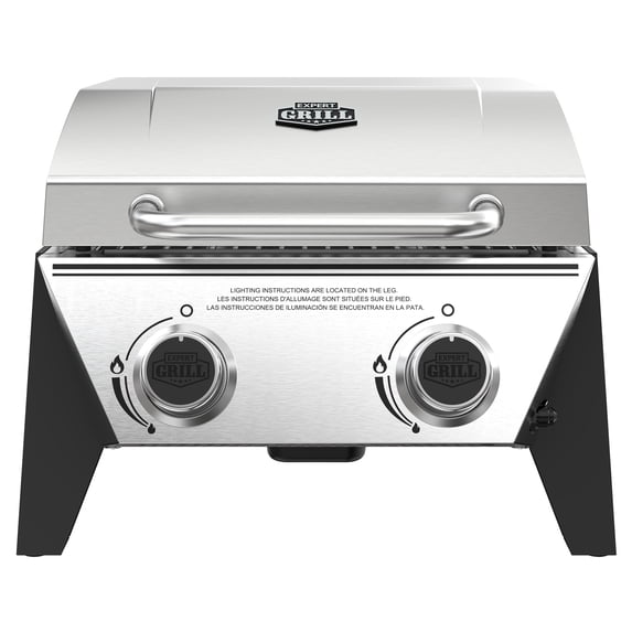 Expert Grill Stainless Steel 2-Burner Tabletop Propane Gas Grill, 13,000 BTUs, 273 sq. in.