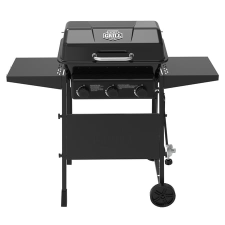 Expert Grill 3-Burner Propane Gas Grill with Side Shelves and Wheels, Black