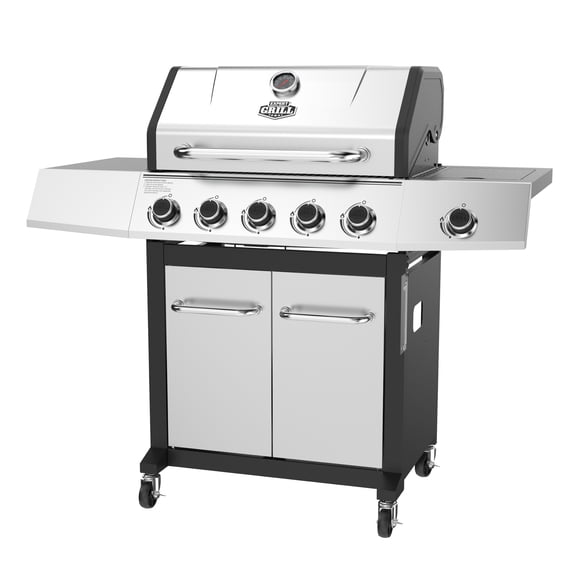 Expert Grill 5-Burner Propane Gas Grill with Side Burner, and Side Table, Stainless Steel
