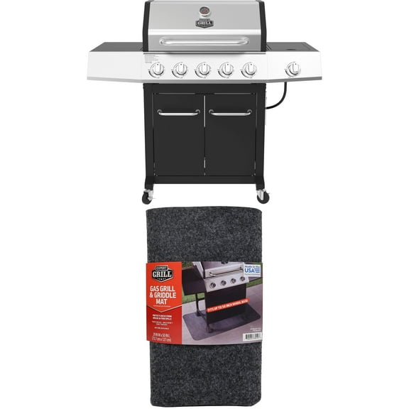 Expert Grill 5 Burner Propane Gas Grill with Side Burner and Mat